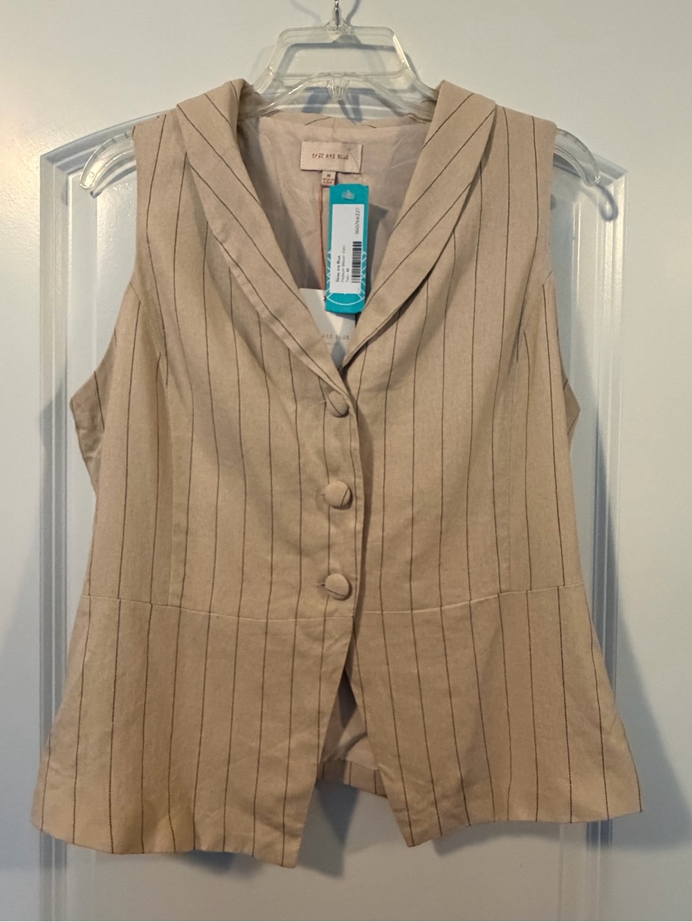 Skies Are Blue Beige Pinstripe Sleeveless Button Vest